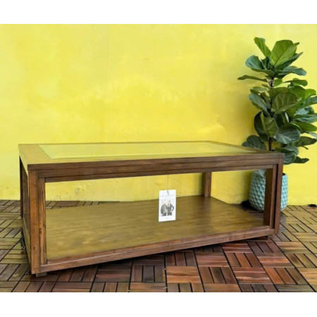 Amini : Bàn Sofa Mặt Bàn Kính Cường Lực - Nâu Rustic 